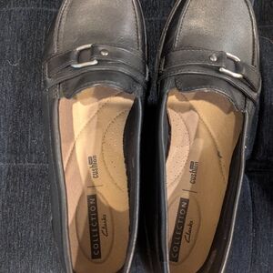Clarks Black Leather Loafers with Silver Detail
